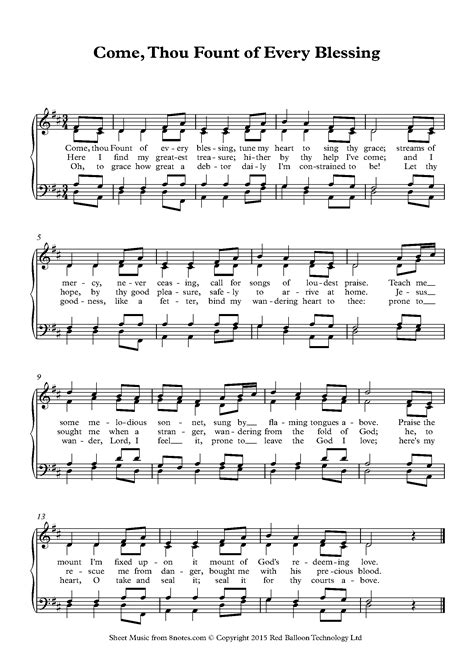 Come, Thou Fount Of Every Blessing - Unison Choir Or Vocal Solo With Piano Accompaniment